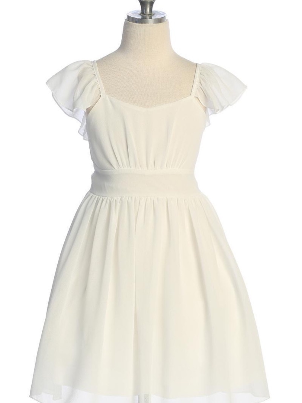 Girls white Flutter Sleeve Party Dress